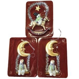 Vintage Style Holiday Ornaments Snow Man Moon / Star Gazer Christmas Decorations